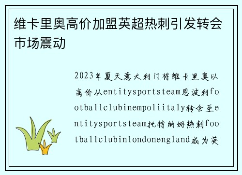 维卡里奥高价加盟英超热刺引发转会市场震动